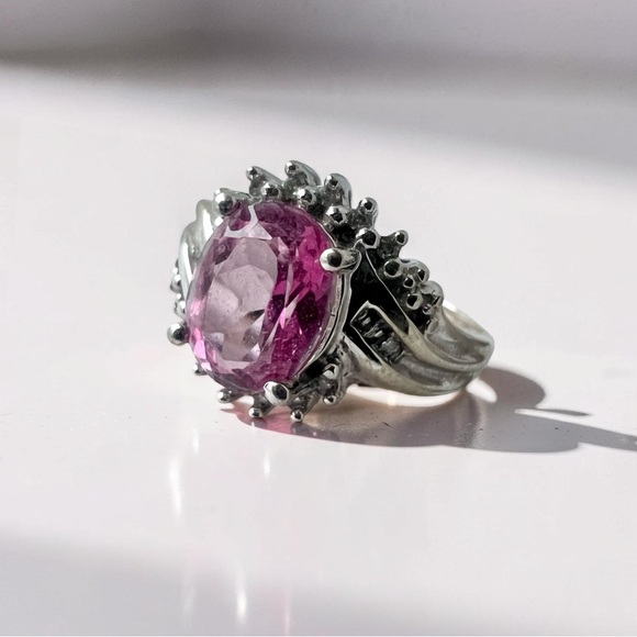VTG Pink Topaz Diamond Gold Ring 10K Size 6.75